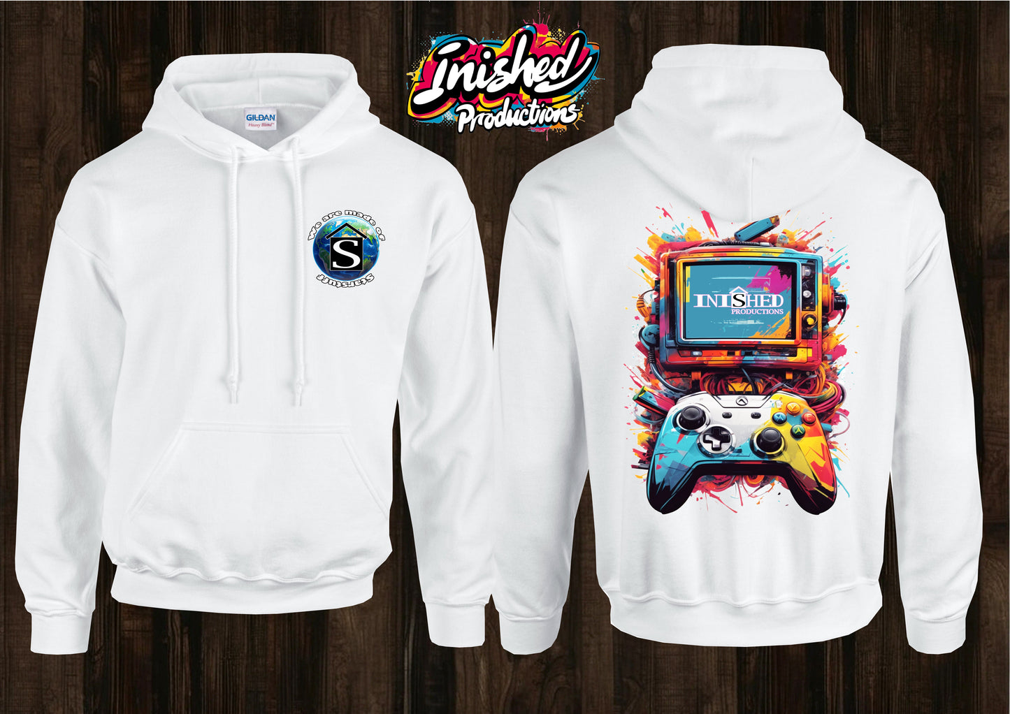 Console controller TV graffiti unisex white hooded top 43