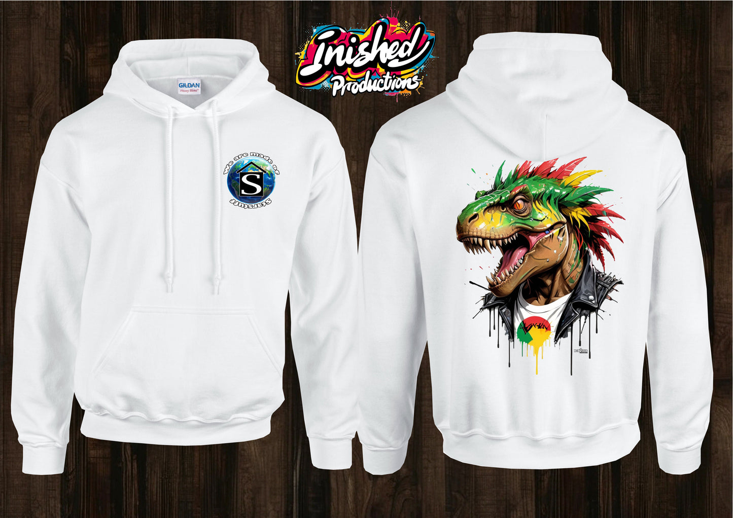 Dino rocker graffiti unisex white hooded top 91