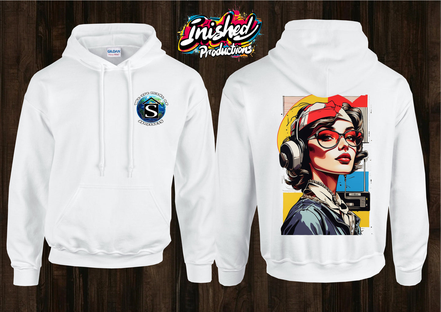 Lichtenstein headphone girl tape unisex white hooded top 124