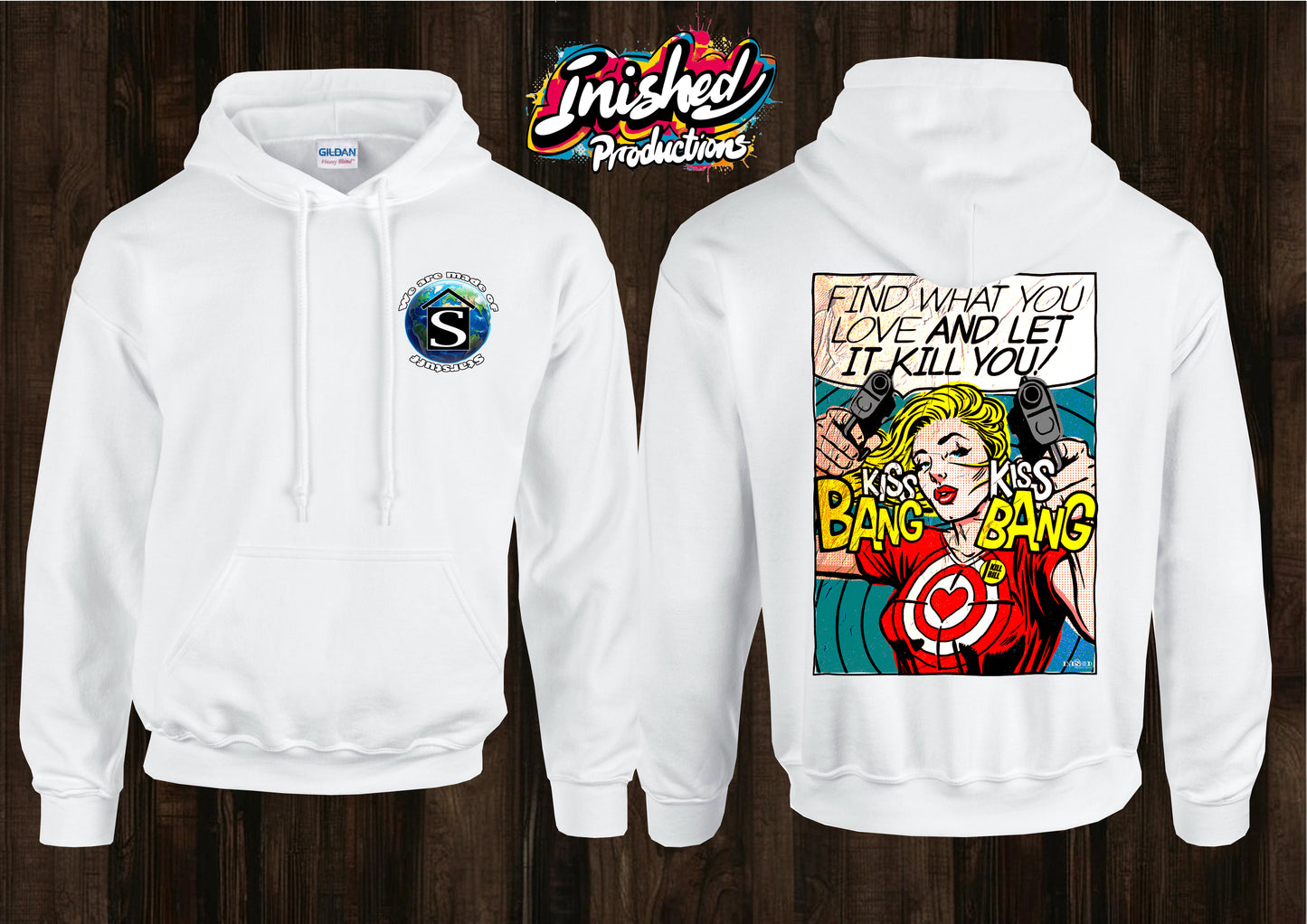 Kiss bang unisex white hooded top 116