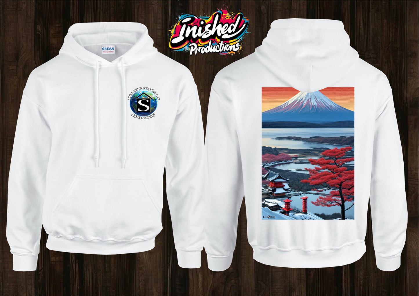 Sunset mountain Japan unisex white hooded top 99
