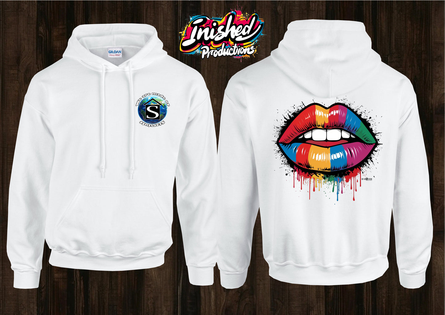 Rainbow lips unisex white hooded top 100