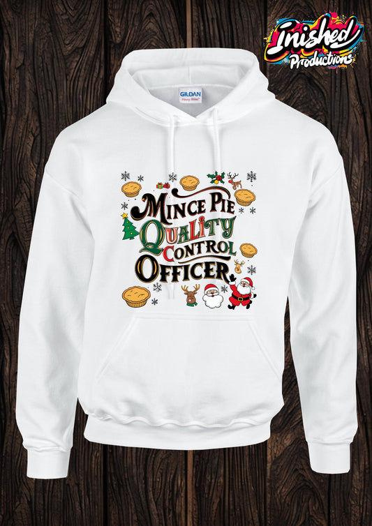 Christmas Mince pie control officer Unisex adult white Hooded top 159