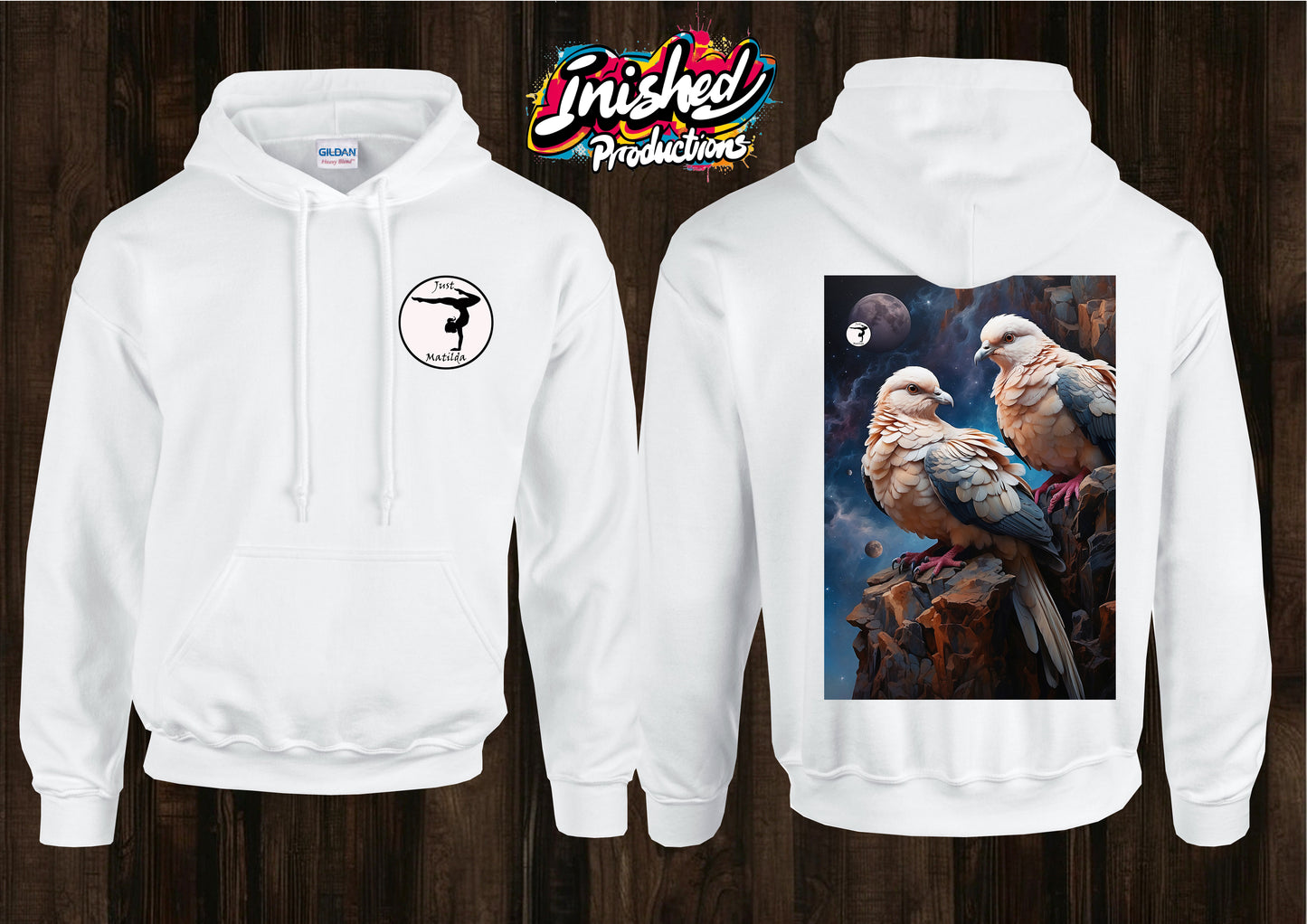 Just Matilda moon pigeon unisex white hooded top 82