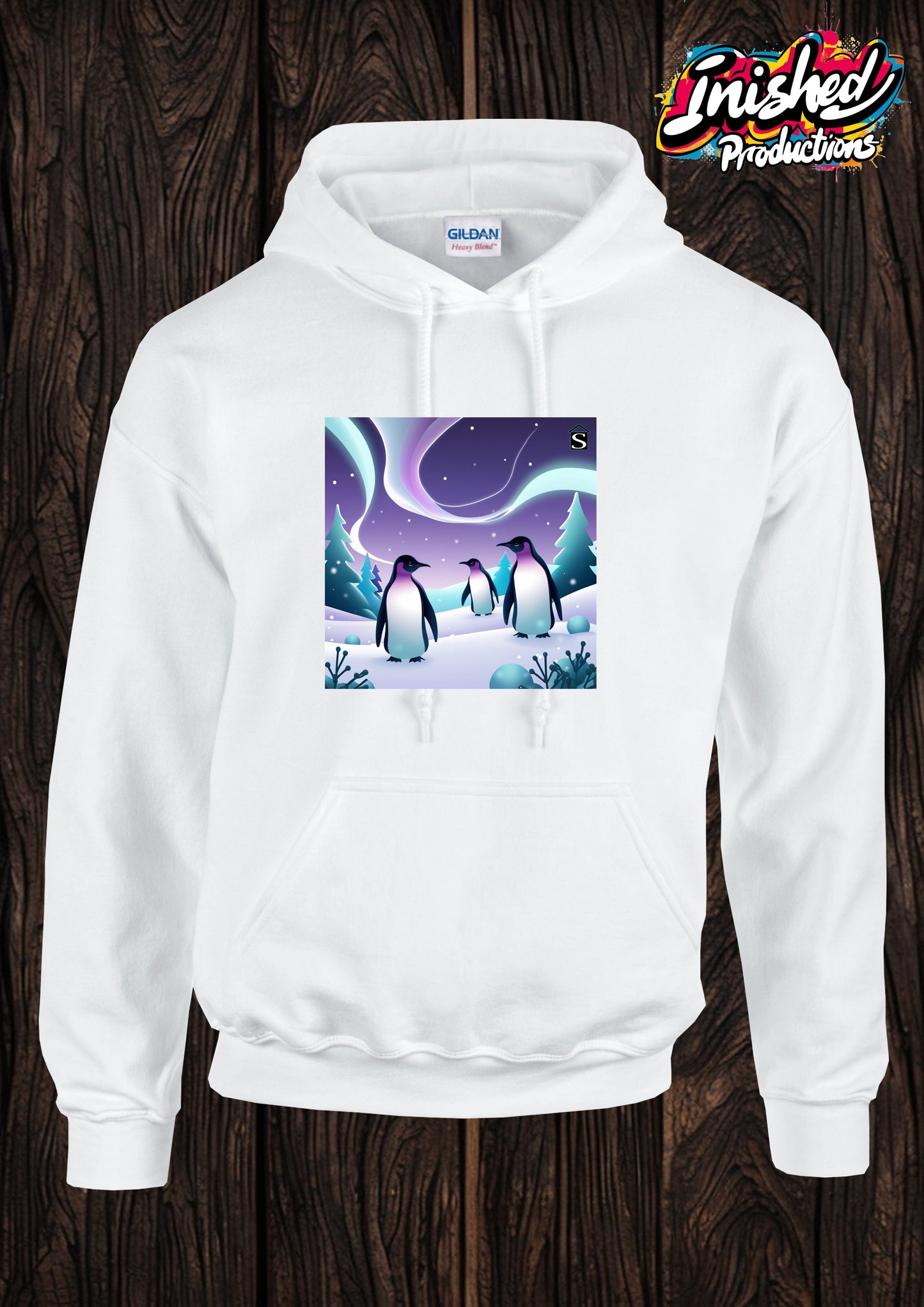 Christmas Penguin Northern lights unisex white kids Hooded top 151