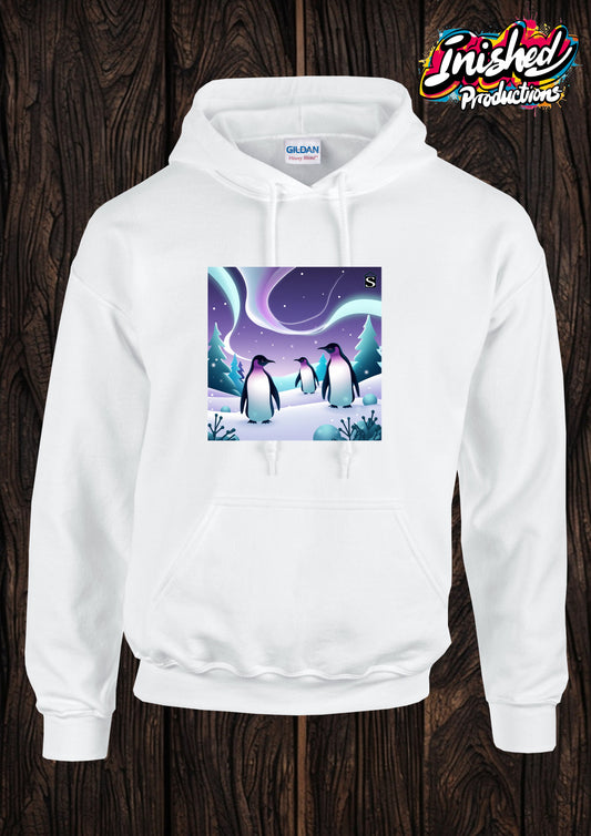 Christmas Penguin Northern lights unisex white kids Hooded top 151