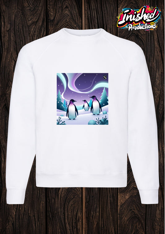 Christmas Penguin Northern Lights unisex white kids sweatshirt 151