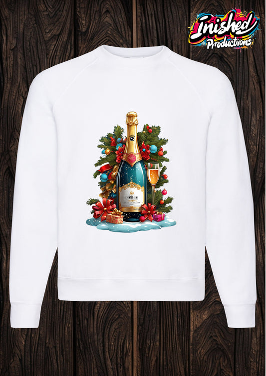 Christmas Bottle of Fizz unisex white Classic Sweatshirt 150