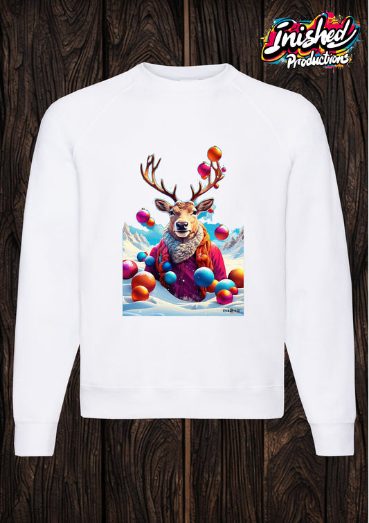 Christmas Reindeer Coat unisex white kids sweatshirt 153