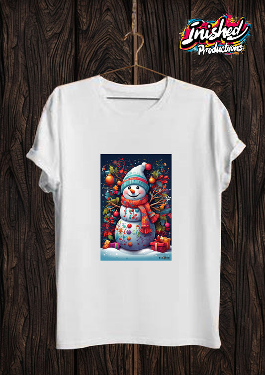 Christmas Snowman Unisex white short sleeve t-shirt 154